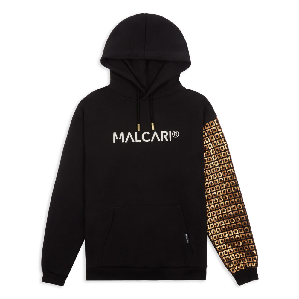 MALCARI Women's Hoodie gold colour sequin embroidered sleeve