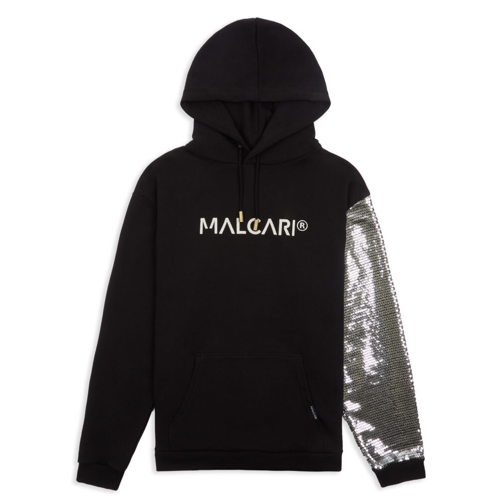 MALCARI Men's Hoodie with chrome colour sequin embroidered on sleeve