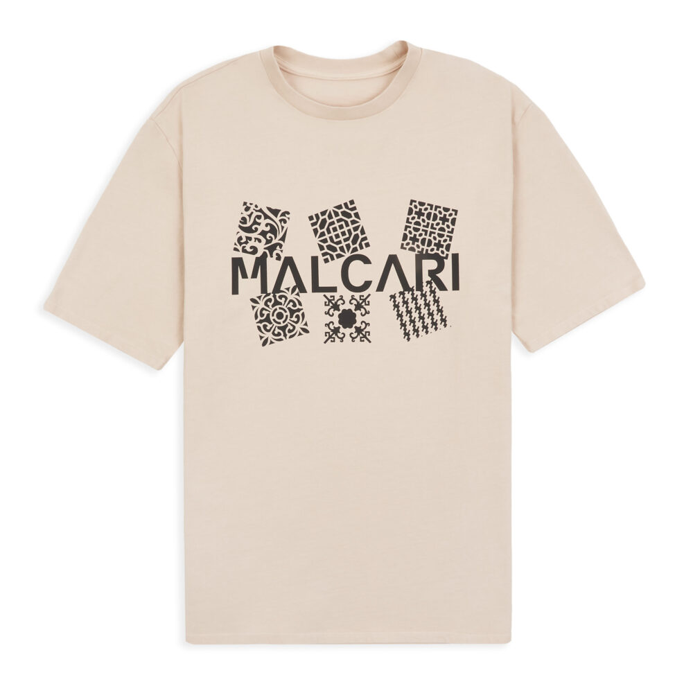 MALCARI Women's T-Shirt decorated with patterns and MALCARI printed at front